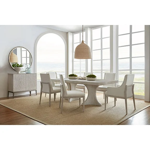 Theodore Alexander Breeze 7pc Pedestal Dining Table Set in Sea Salt