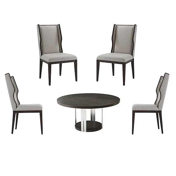 Theodore Alexander TA Studio 5pc Tambura Dining Table Set in Brushed Nickel