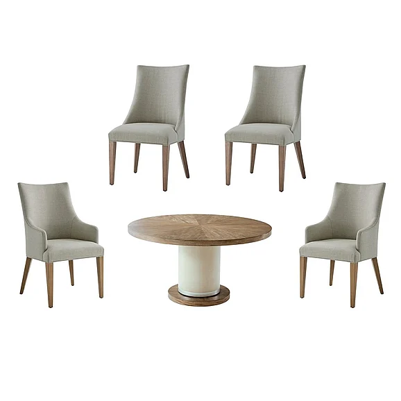 Theodore Alexander TA Studio 5pc Sabon II Dining Table Set in Brushed Nickel