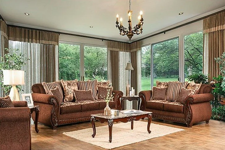 Furniture of America Tabitha 2pc Living Room Set in Brown/Gold