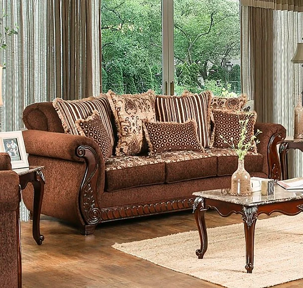 Furniture of America Tabitha Sofa in Brown/Gold SM6109-SF