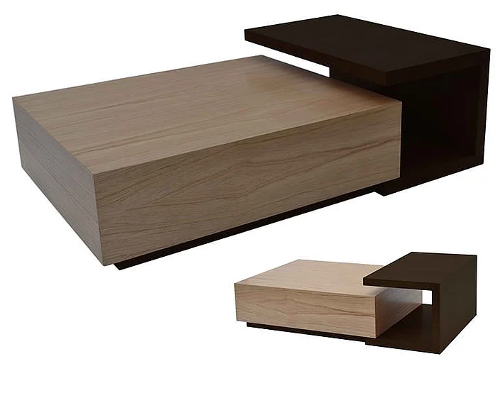 Indo Puri Duet Block Rectangular Coffee Table in Mindi and Natural