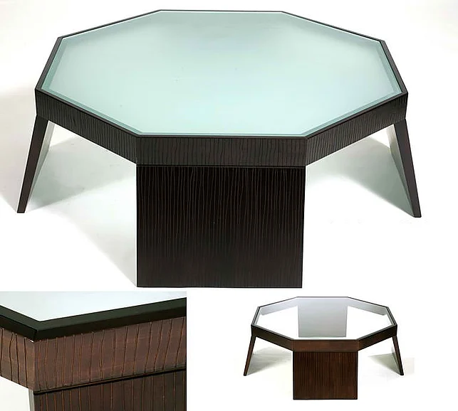 Indo Puri Garis Octagonal Coffee Table in Chocolate Brown