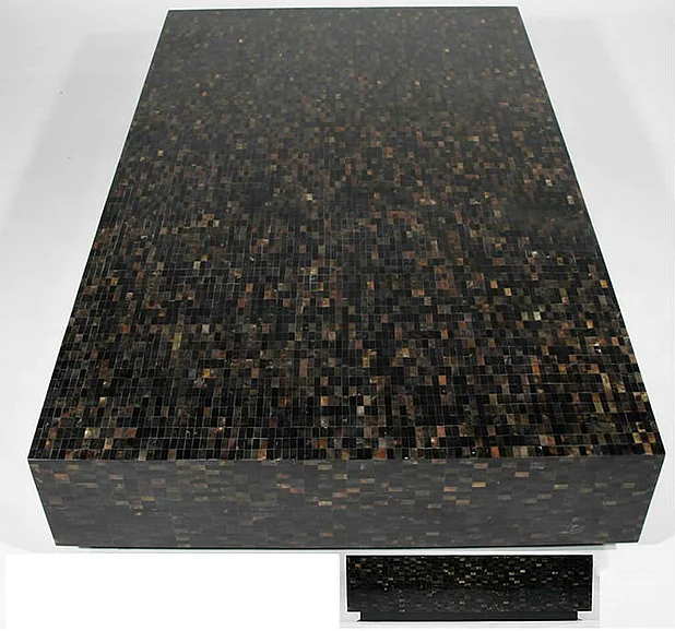 Indo Puri Habachy Square Block Coffee Table in Black Penshell