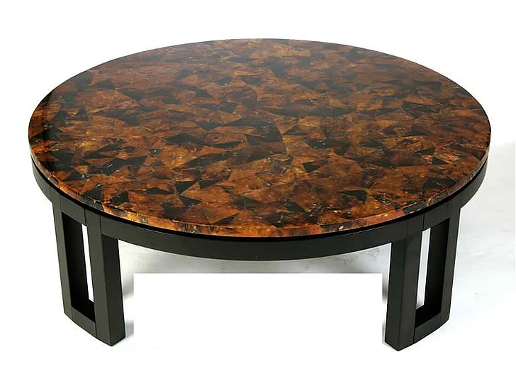 Indo Puri Kan 48" Round Coffee Table w/ Yellow Penshell Top in Espresso