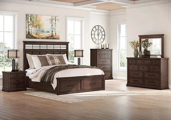 Ashley Furniture Taffenbrook 5pc Panel Storage Bedroom Set in Medium Brown