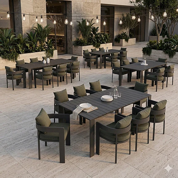 Restaurant Outdoor Dining Set - Modway Tahoe Outdoor Patio 9pc Rectangular Dining Set in Gray Charcoal