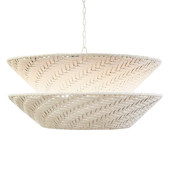 Worlds Away Round Two-Tiered Pendant in Off-White Cotton Tape Weave TAKODA