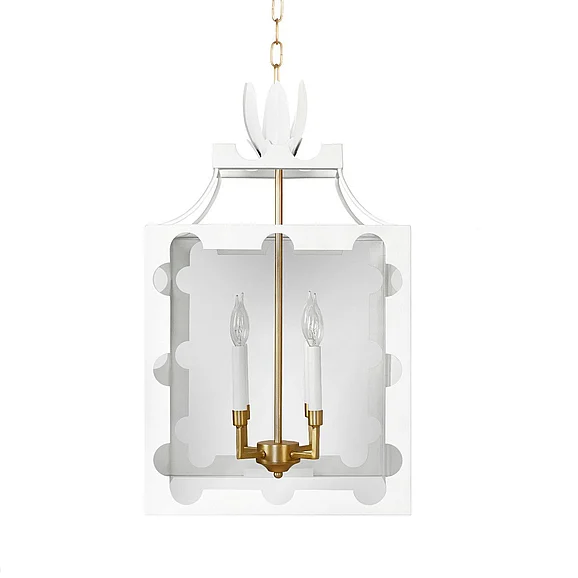Worlds Away Talula Handpainted Tole Lantern Pendant in White TALULA WH