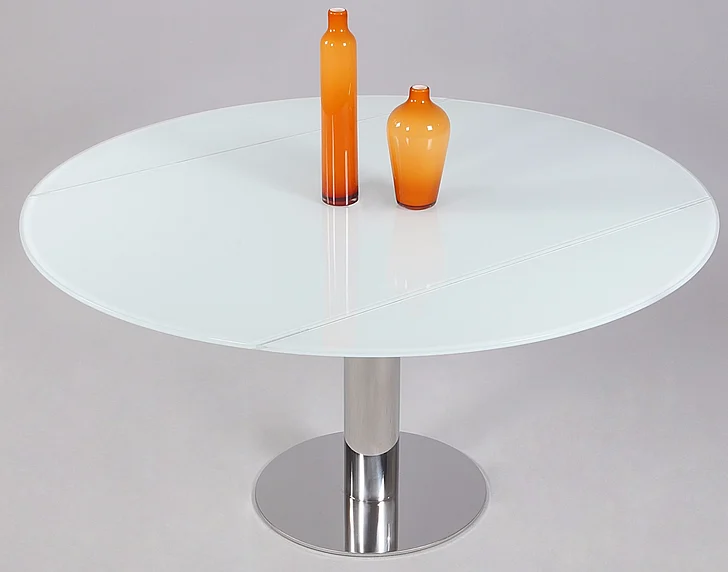 Chintaly Tami Motion Extension Round Top Dining Table in White TAMI-DT-CRM