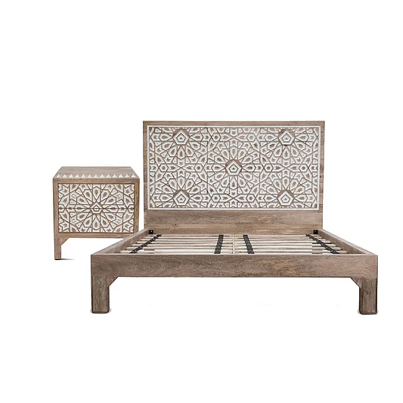 HTD Tangiers 2pcs Bedroom Set in Carved Natural White