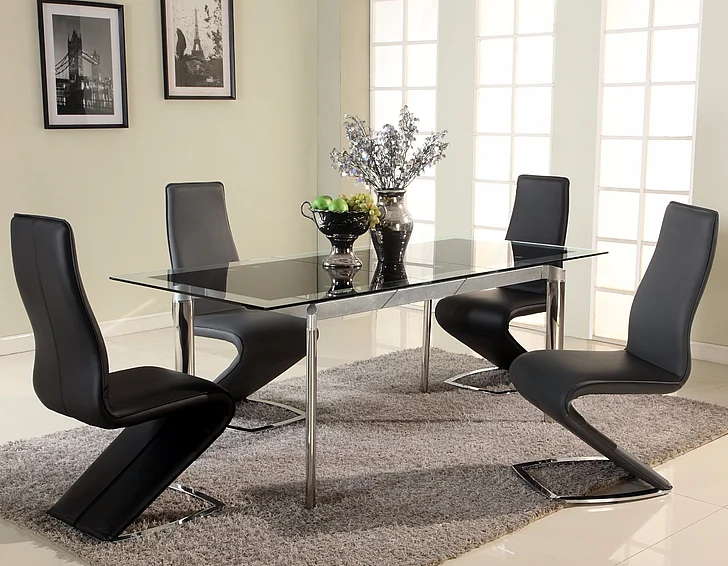 Chintaly Tara 5pcs Pop-up Extension Glass Dining Table Set in Black