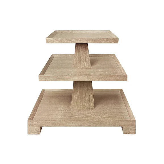 Worlds Away Three Tier Center Column Side Table in Cerused Oak TATIANA CO