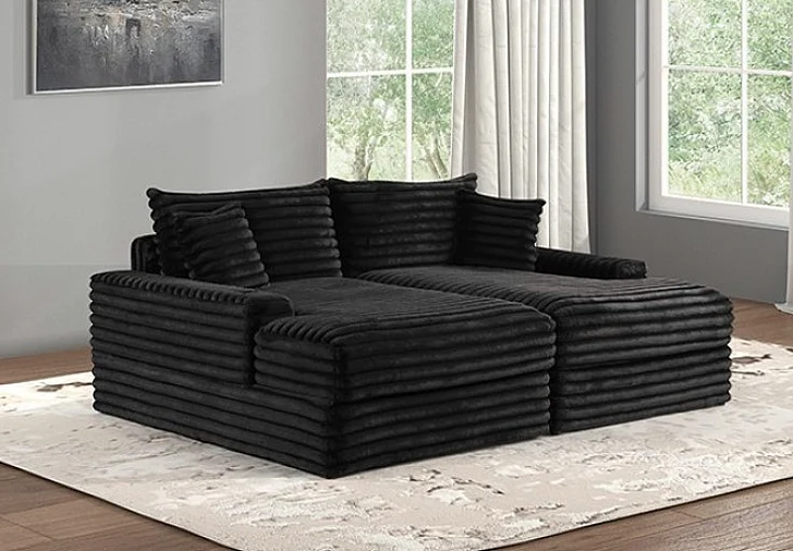 Furniture of America Tavedestrand Double Chaise Sofa in Black FM6900BK-PK