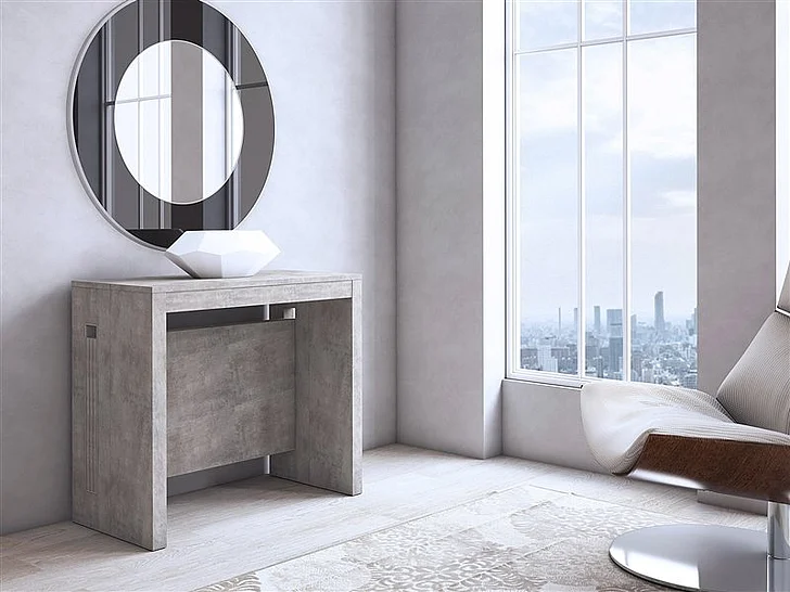 Casabianca Home Elasto Extendable Console Table in Light Gray Concrete Grain Melamine TC-542B-GR
