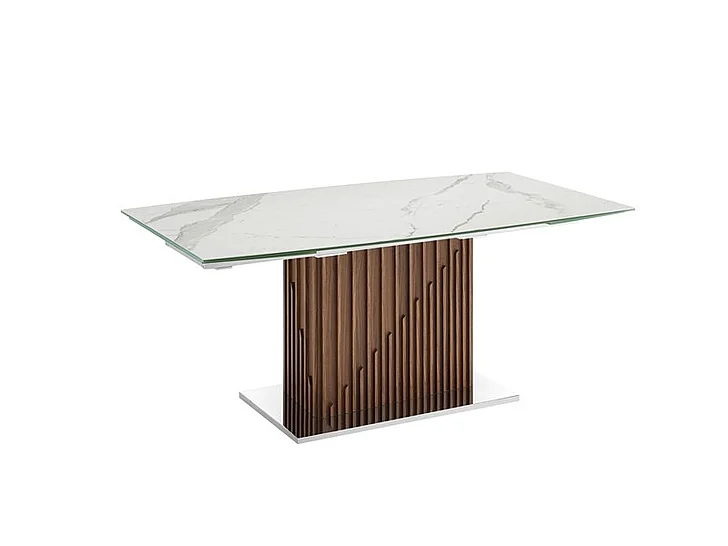 Casabianca Home Moon Extendable Dining Table in White Marbled Porcelain Top on Glass TC-MAN08WALMAR