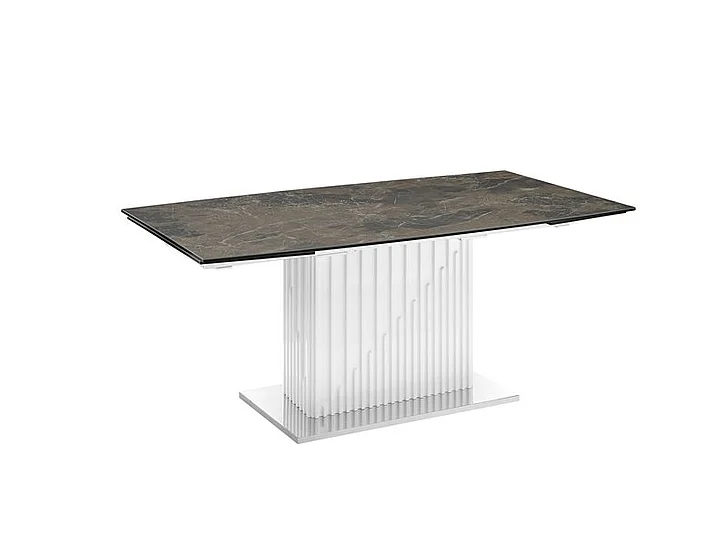 Casabianca Home Moon Extendable Dining Table in Brown Marbled Porcelain Top on Glass TC-MAN08WHTEMP