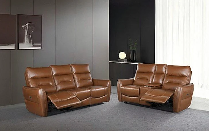 Furniture of America Terentius 2pc Reclining Living Room Set in Caramel Brown