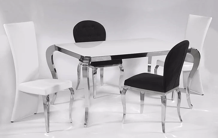 Chintaly Teresa 5pcs Starphire Glass Top Dining Table Set in White/Black
