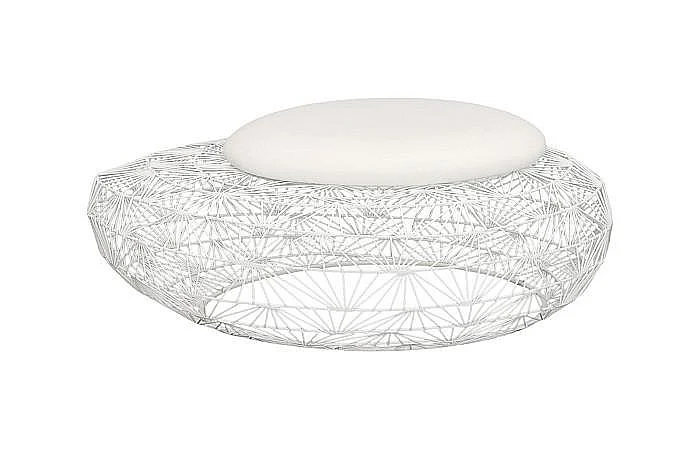 Phillips Collection Wire Mesh Stone Stool with Cushion Large in White TH110597