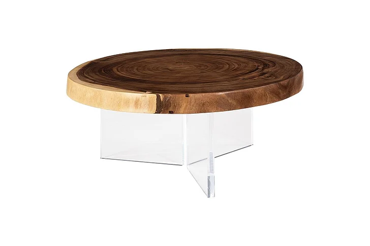 Phillips Collection Floating Round Coffee Table With Acrylic Legs, Natural TH119069