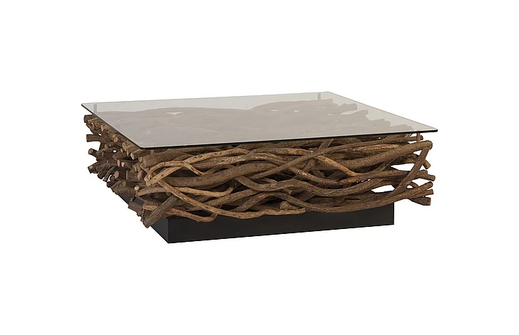 Phillips Collection Vine Coffee Table with Glass in Natural TH66102