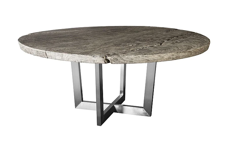 Phillips Collection Chuleta Round Dining Table in Stainless Steel Base, Gray Stone TH86250