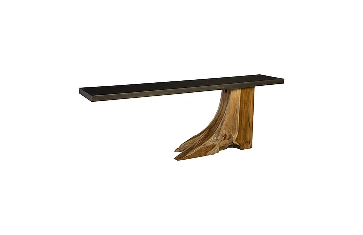 Phillips Collection Iron-Topped Teak Console Table in Natural TH89260