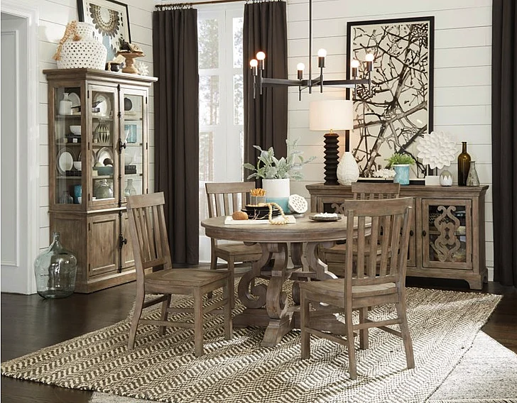 Magnussen Furniture Tinley Park 5pc 60" Round Dining Room Set in Dove Tail Grey