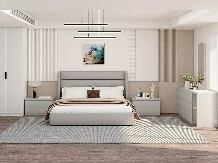 Whiteline Modern Tokyo 2pc Bedroom Set in Light Grey