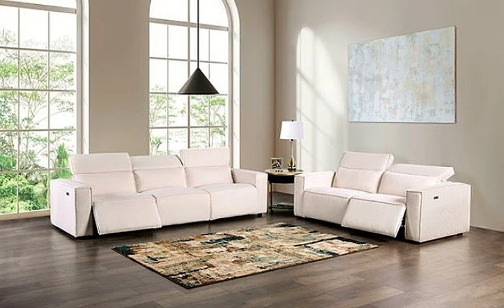 furniture of America Treharris 2pc Reclining Living Room Set in White
