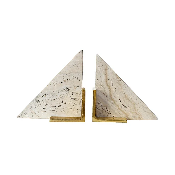 Worlds Away Trio Triangle Shaped Travertine Marble Bookend TRIO