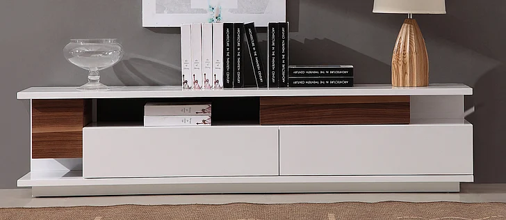 J&M TV061 TV Stand in White High Gloss & Walnut 17759 PROMO