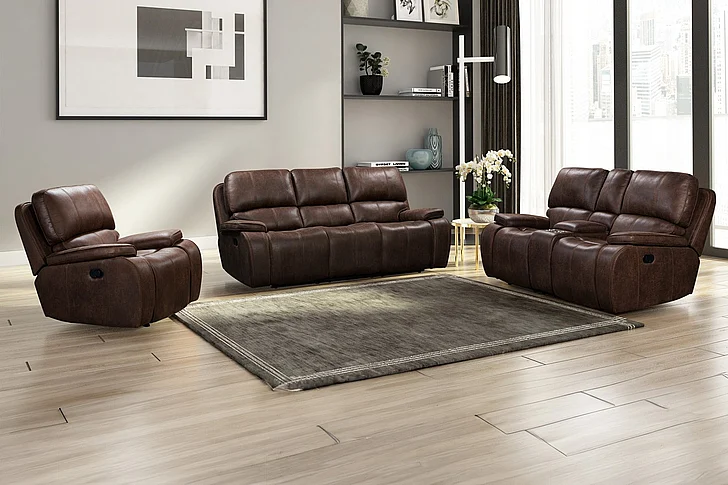 New Classic Brookings 2pc Living Room Set with Dual Recliner in Brown