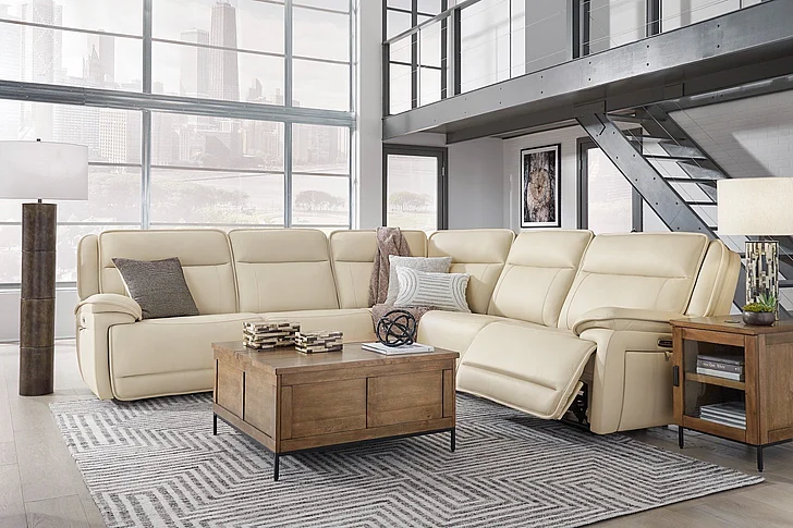 Double Deal 5-Piece Power Reclining Sectional in Almond