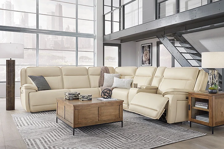 Double Deal 6-Piece Power Reclining Sectional in Almond