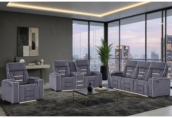 Global Furniture U1895 2pc Power Reclining Living Room Set in Grey