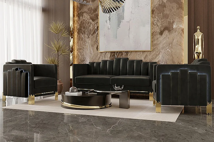 New Classic Empire 2pc Living Room Set in Black