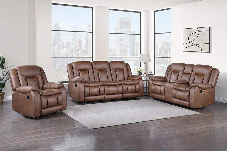 New Classic Morello 2pc Living Room Set with Dual Recliner in Brown