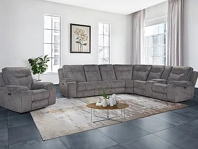 New Classic Teddy 3pc Power Sectional in Gray