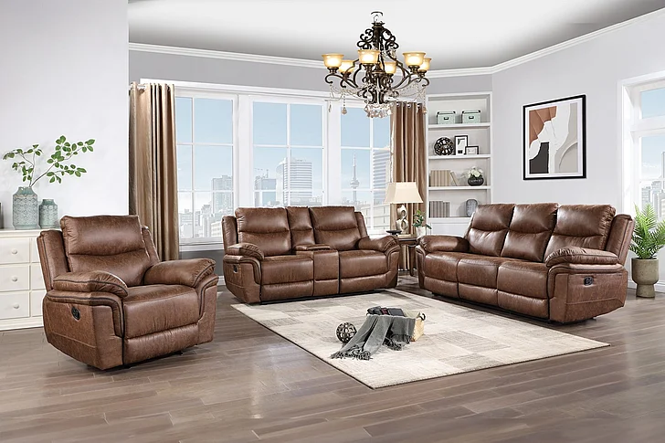New Classic Ryland 2pc Living Room Set with Dual Recliner in Brown