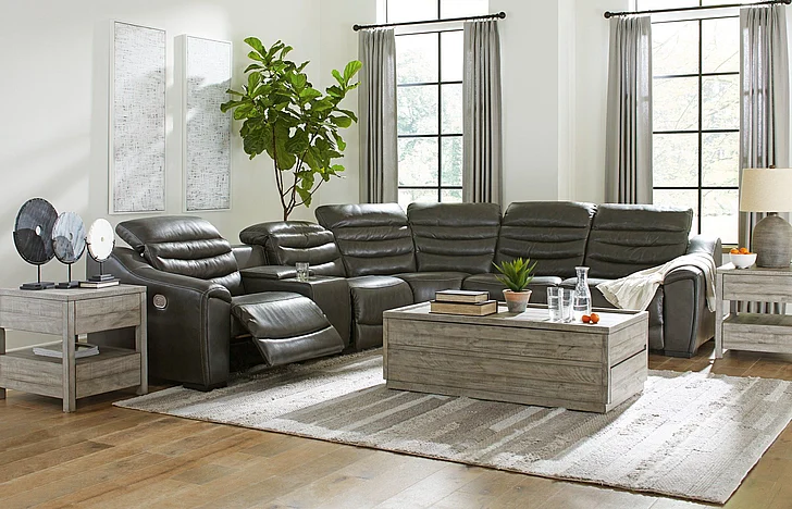 Center Line 6-Piece Power Reclining Sectional in Dark Gray