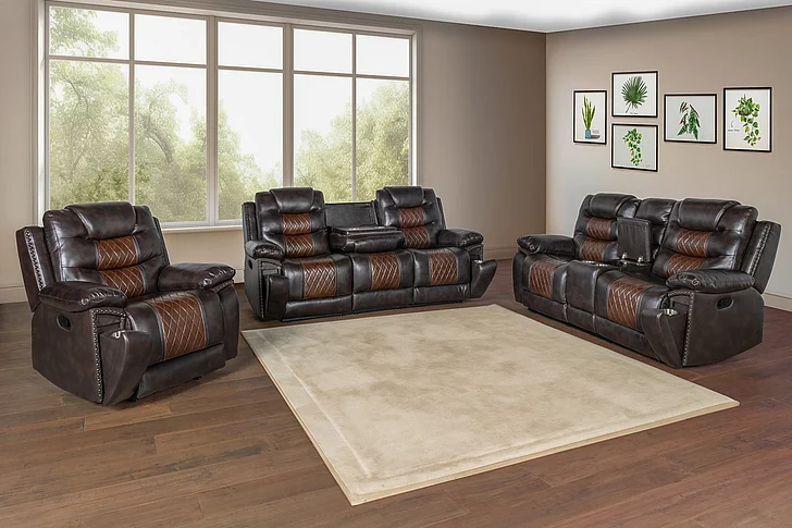 New Classic Nikko 2pc Living Room Set with Dual Recliner in Brown