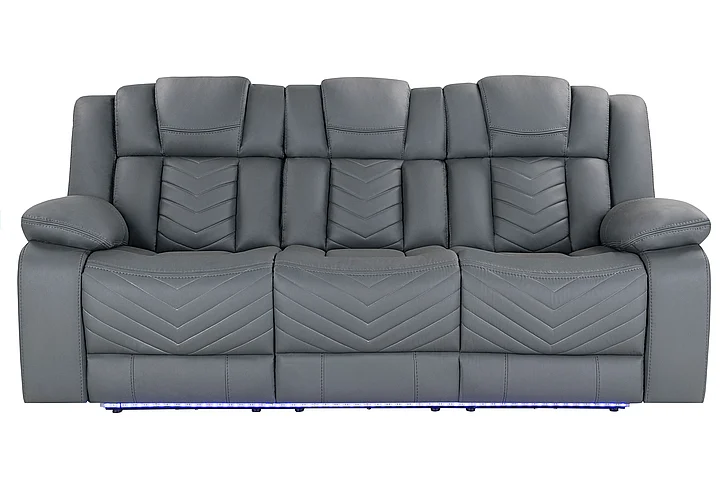 Global Furniture U7068 Power Reclining Sofa with Drop Down Table in Light Grey U7068-GREY 10-PRS W/DDT+WC+LED