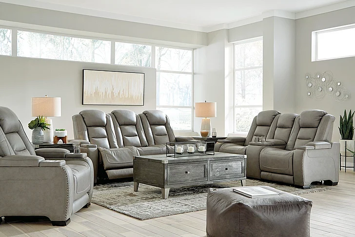 The Man-Den 2-Piece Power Reclining Living Room Set in Gray