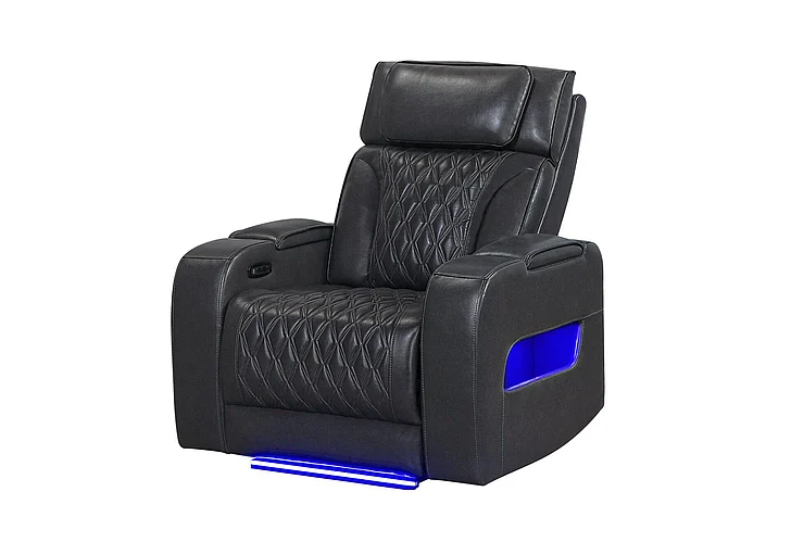 Global Furniture U8611 Power Recliner in Blanche Charcoal U8611-BLANCHECHAR-PRW/PHRLED