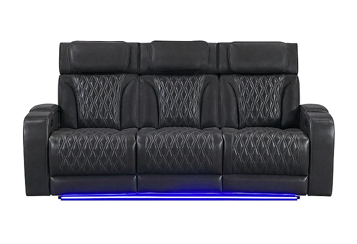 Global Furniture U8611 Power Console Reclining Sofa in Blanche Charcoal U8611-BLANCHE CHAR-PRS W/ PHR LED