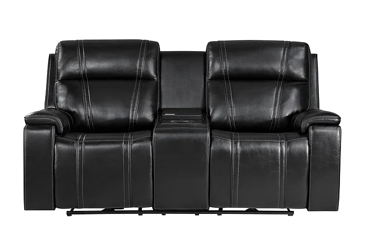 Global Furniture U8880 Console Power Reclining Loveseat in Black U8880-BLKLEATHER-PCRLSW/COOLER