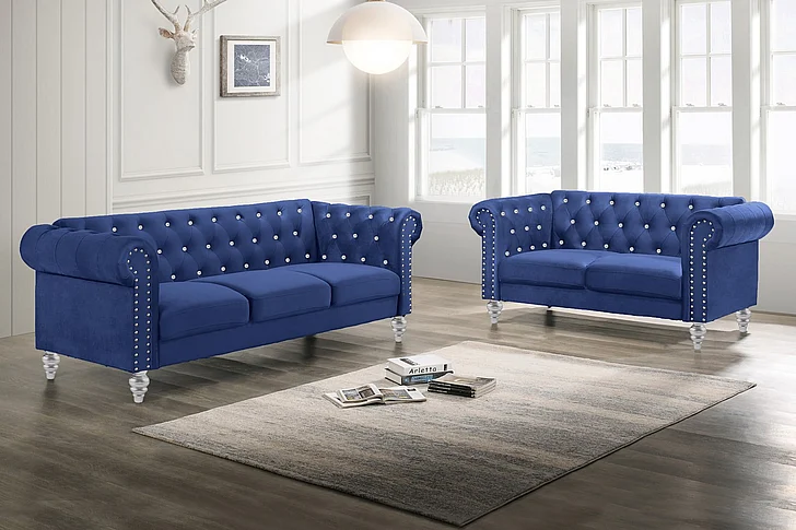 New Classic Furniture Emma 2pc Living Room Set in Blue Crystal