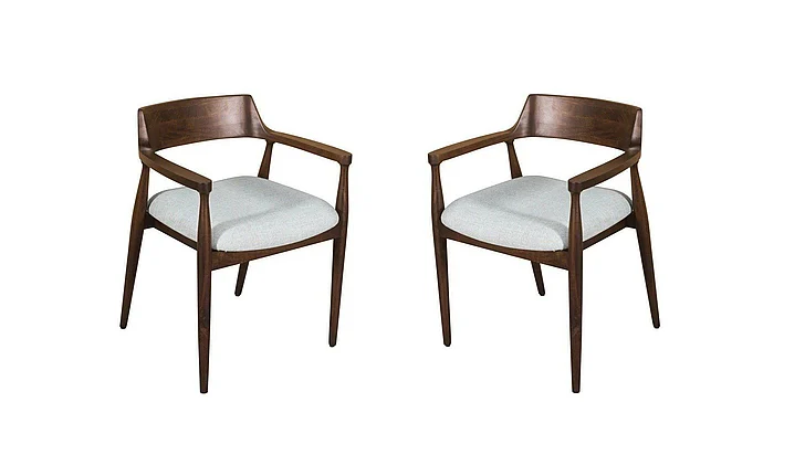 Modus Furniture Amaroo Solid Mango Linen Upholstered Dining Arm Chair in Honey Date ULYF63 (Set of 2)